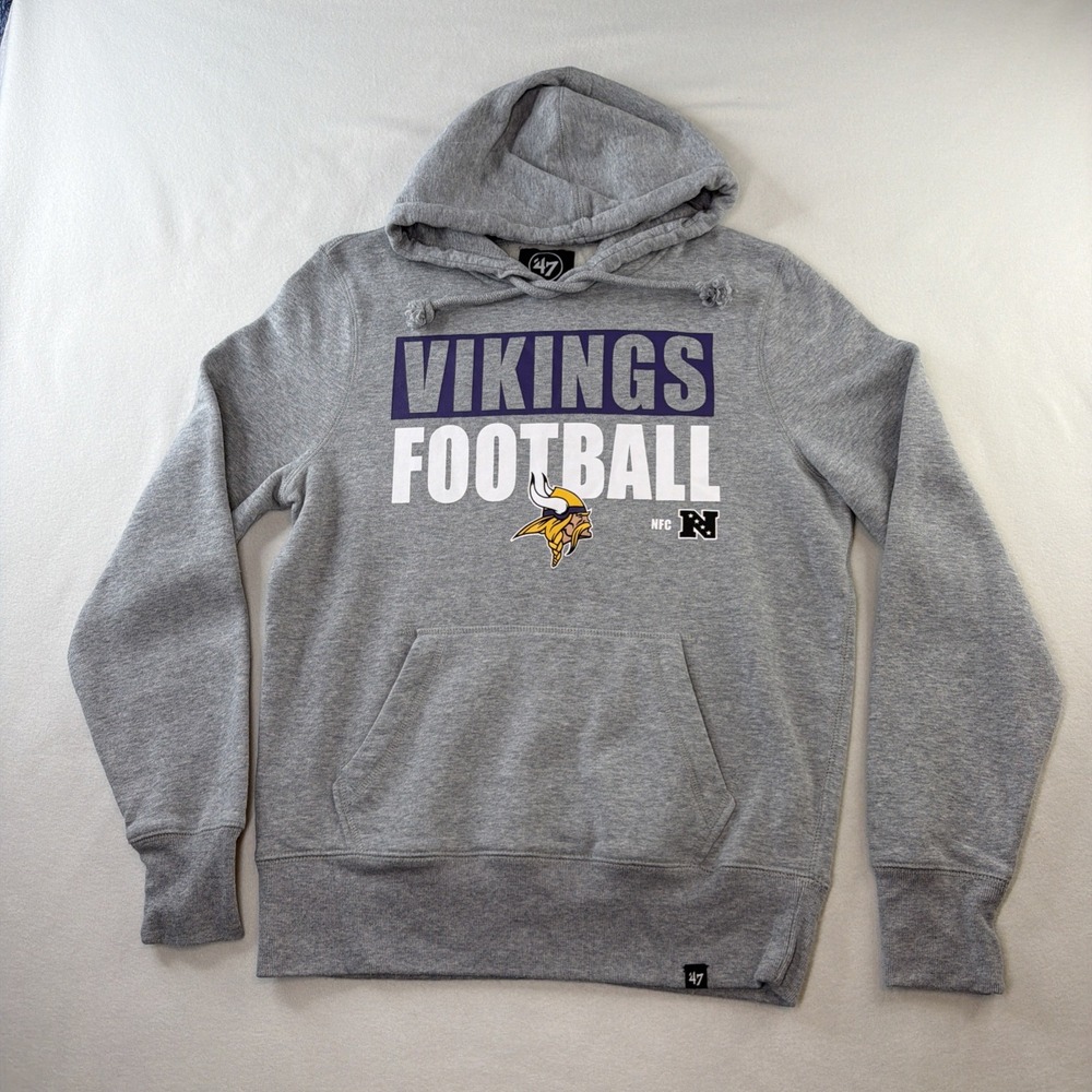 47 Brand Minnesota Vikings Hoodie Mens Small Gray NFL Football Pullover